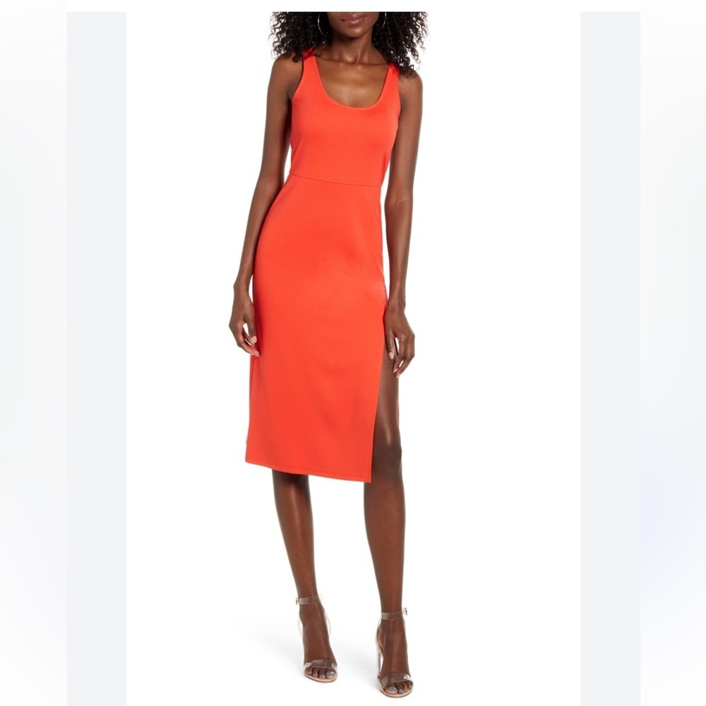 Leith Bodycon Slit Orange Knee Length Sleeveless Dress sz XS
